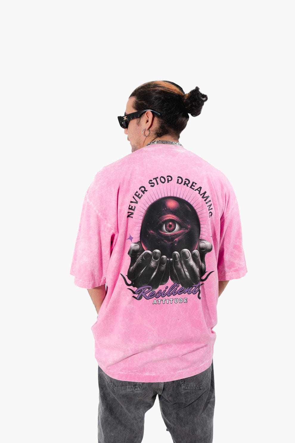 camiseta never stop acid wash