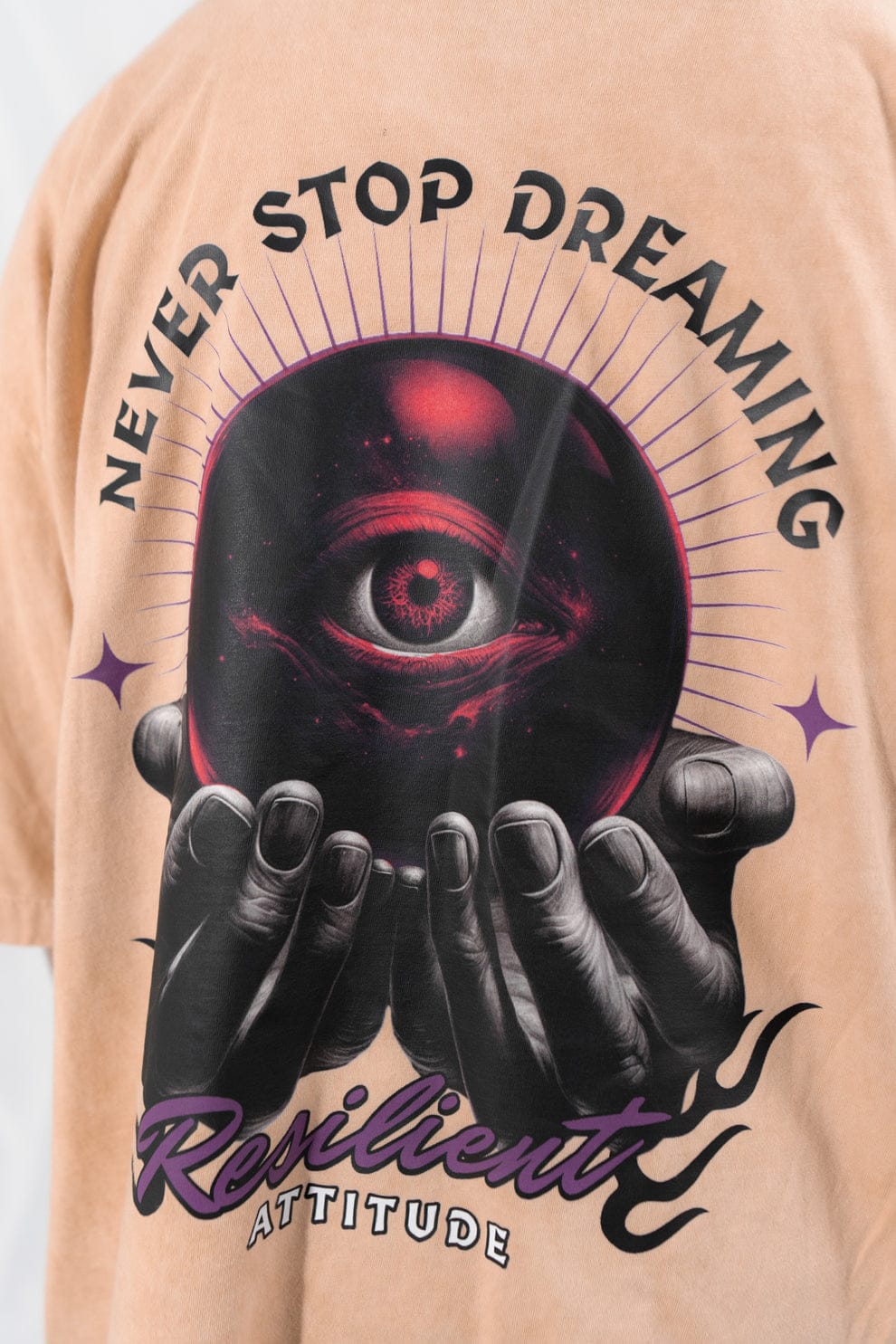 camiseta never stop acid wash