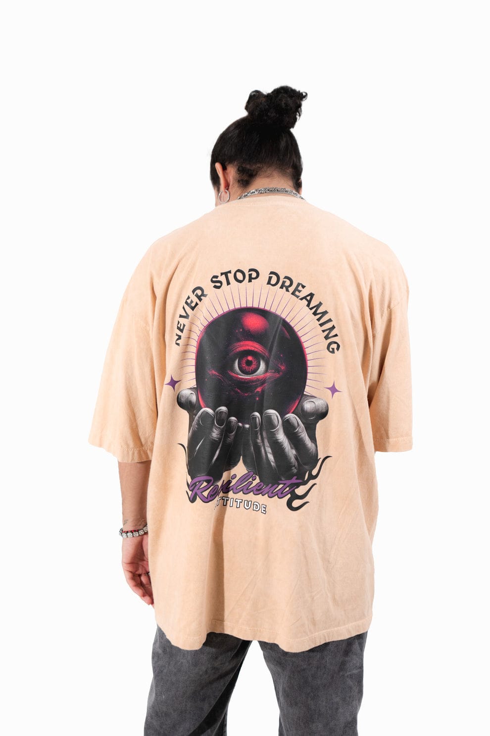 camiseta never stop acid wash