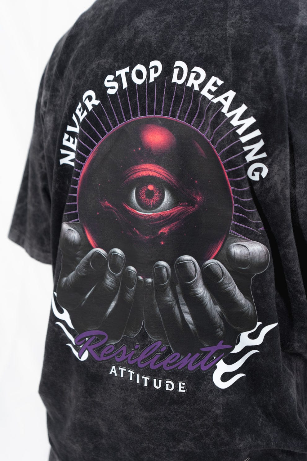camiseta never stop acid wash